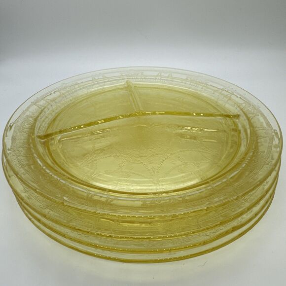 ANCHOR HOCKING CAMEO BALLERINA YELLOW 4PC 10.25”‎ GRILL PLATES 1930-34 EUC GORG! - Picture 9 of 11